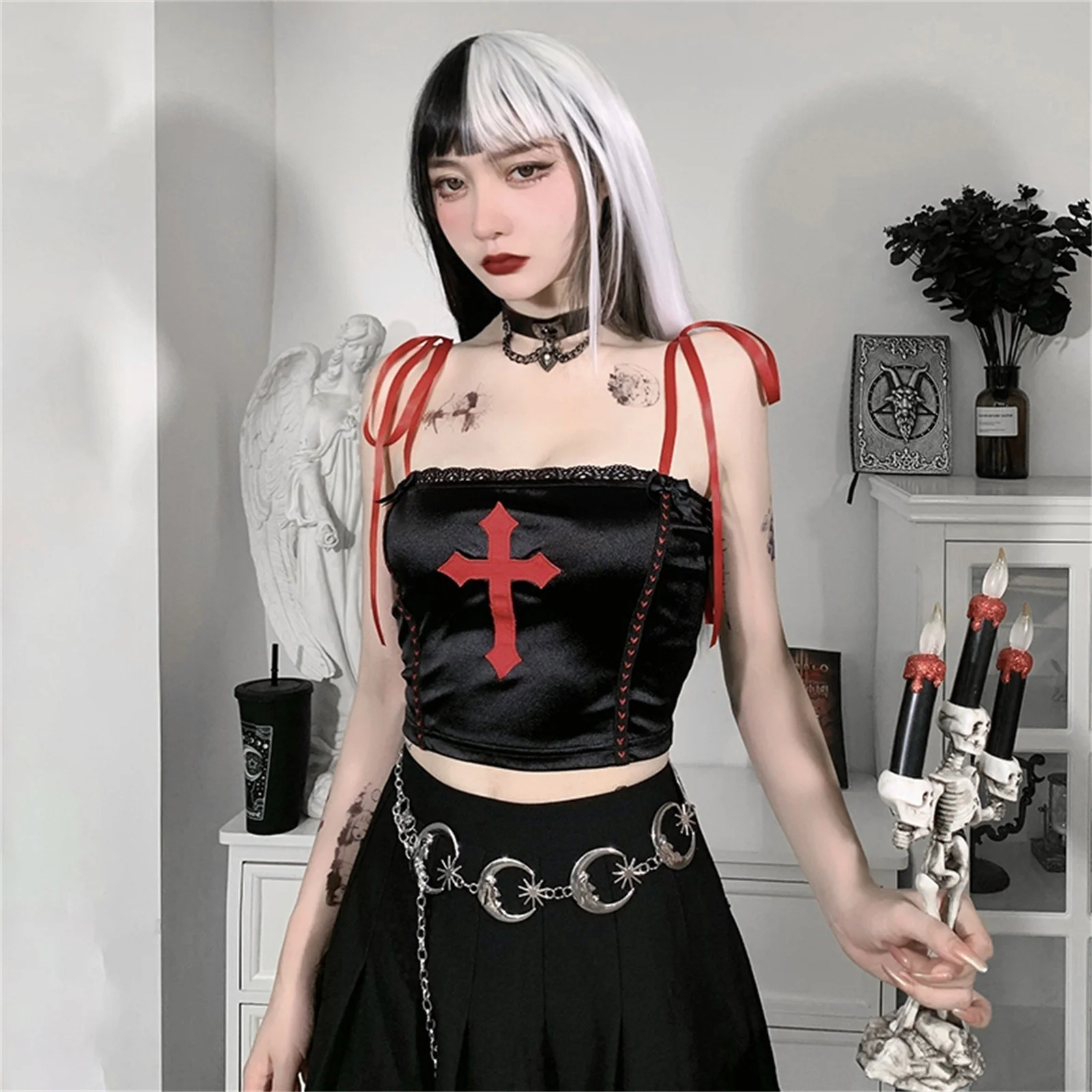 Gothic Vampire Cross Crop Top - Image 24