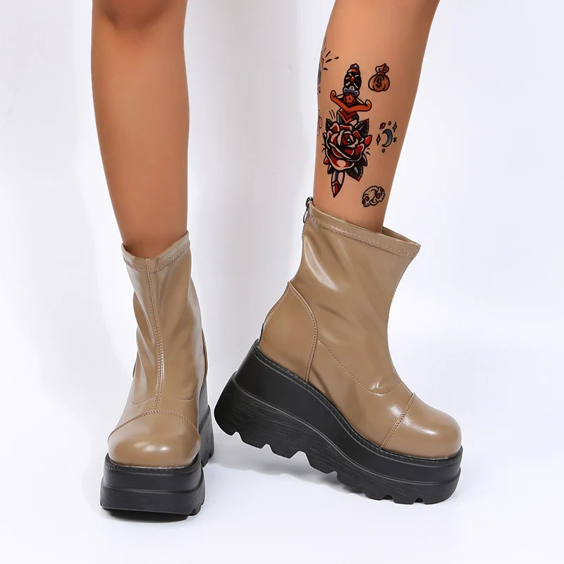 Grunge Platform Ankle Boots Light Brown - Image 7