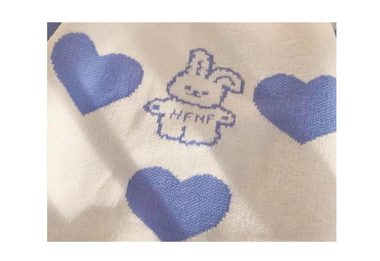 Kawaii Aesthetic Blue Bunny Hearts Sweater - Image 4