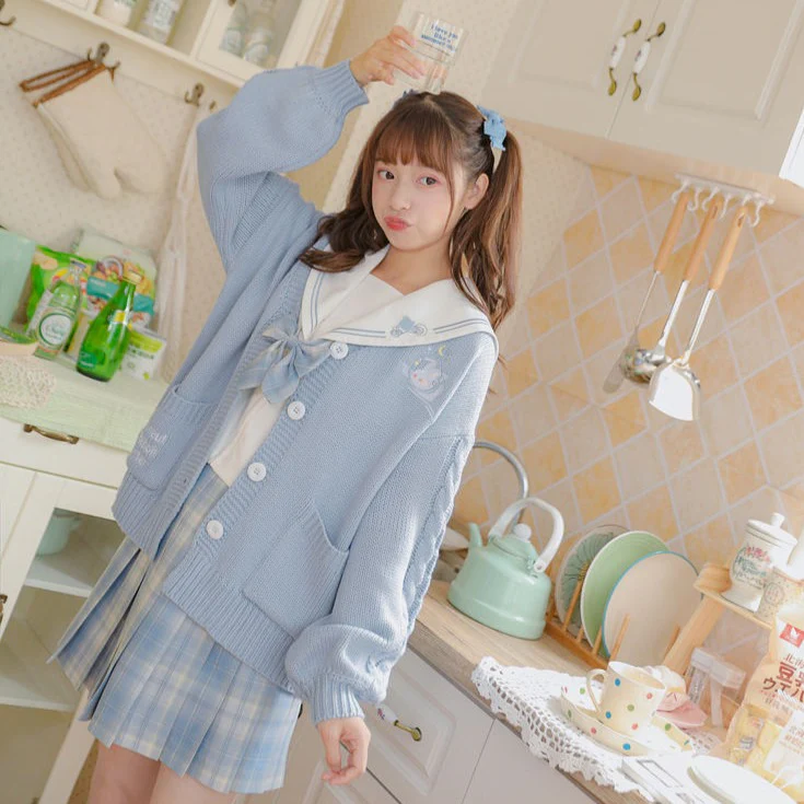 Kawaii Aesthetic Cardigan Sweater Blue - Image 11