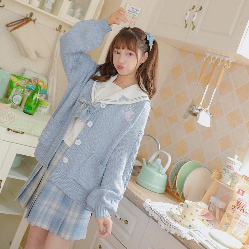 Kawaii Aesthetic Cardigan Sweater Blue - Image 5