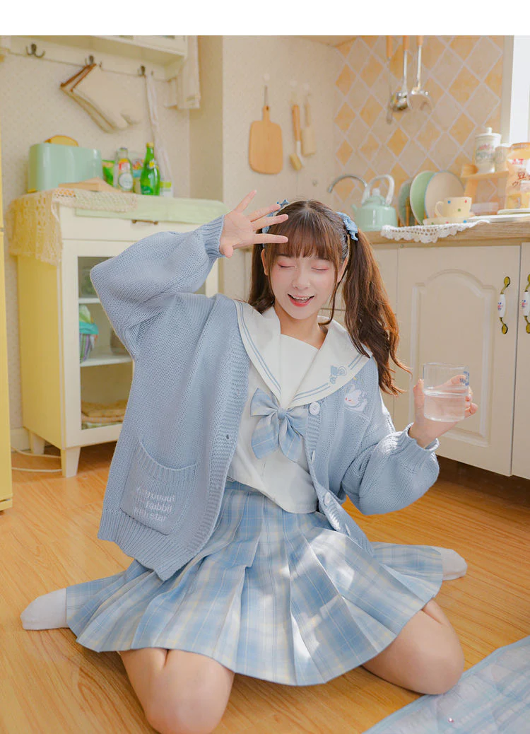 Kawaii Aesthetic Cardigan Sweater Blue - Image 6