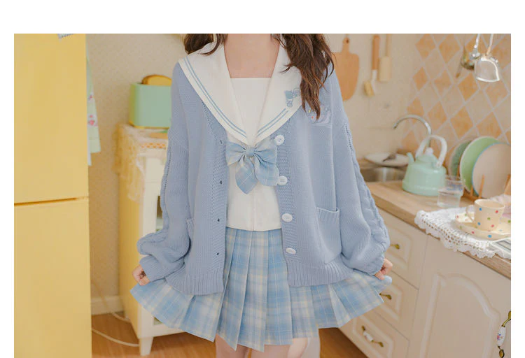 Kawaii Aesthetic Cardigan Sweater Blue - Image 8