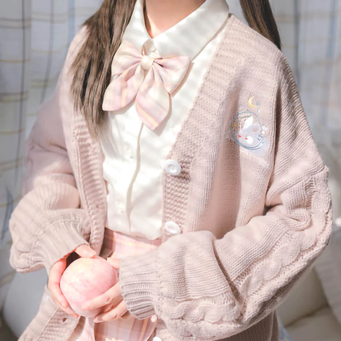 Kawaii Aesthetic Warm Cardigan Sweater Pink - Image 2