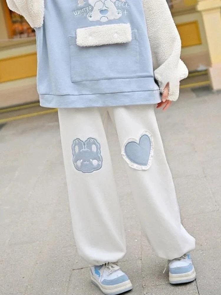Kawaii Blue Joggers Sweatpants Bunny Heart - Image 4