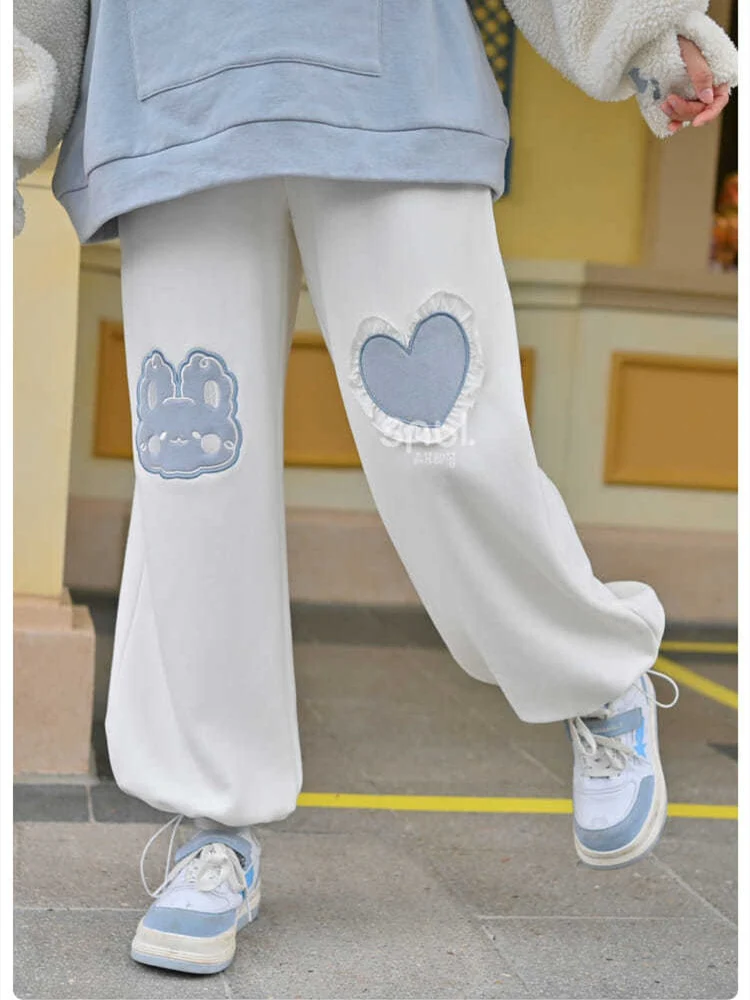 Kawaii Blue Joggers Sweatpants Bunny Heart - Image 5