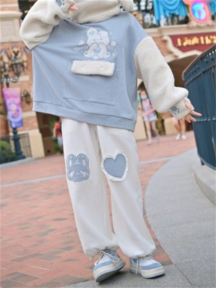 Kawaii Blue Joggers Sweatpants Bunny Heart - Image 6