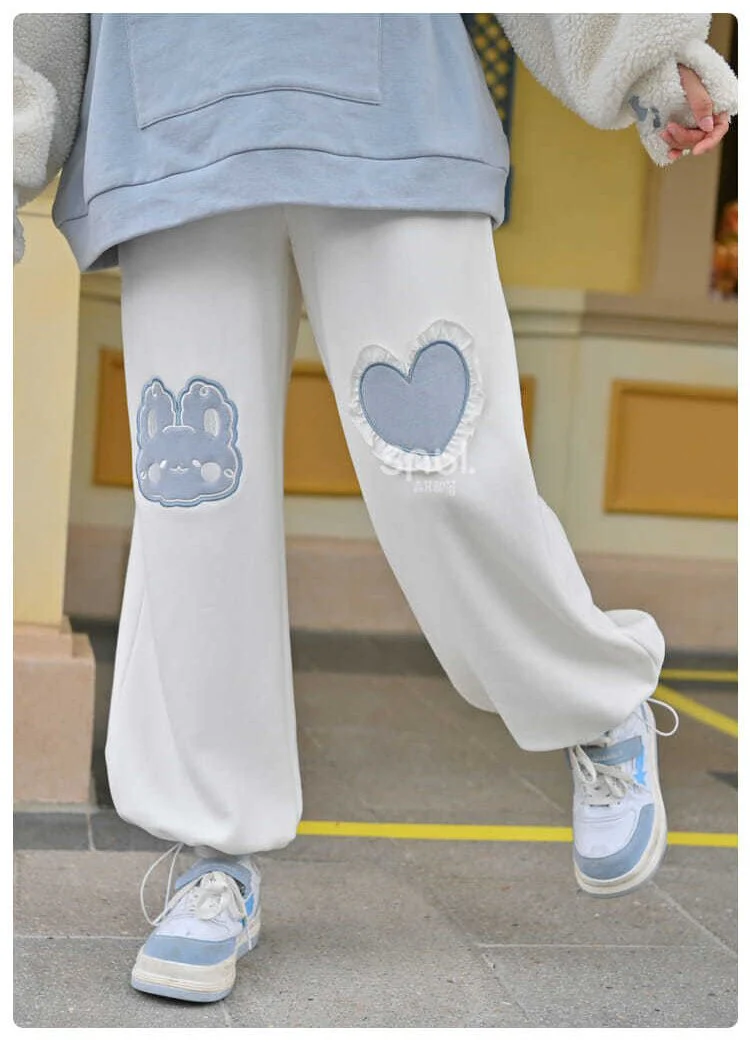 Kawaii Blue Joggers Sweatpants Bunny Heart - Image 7