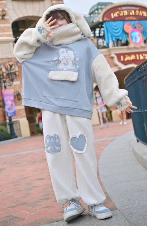 Kawaii Blue Joggers Sweatpants Bunny Heart - Image 8