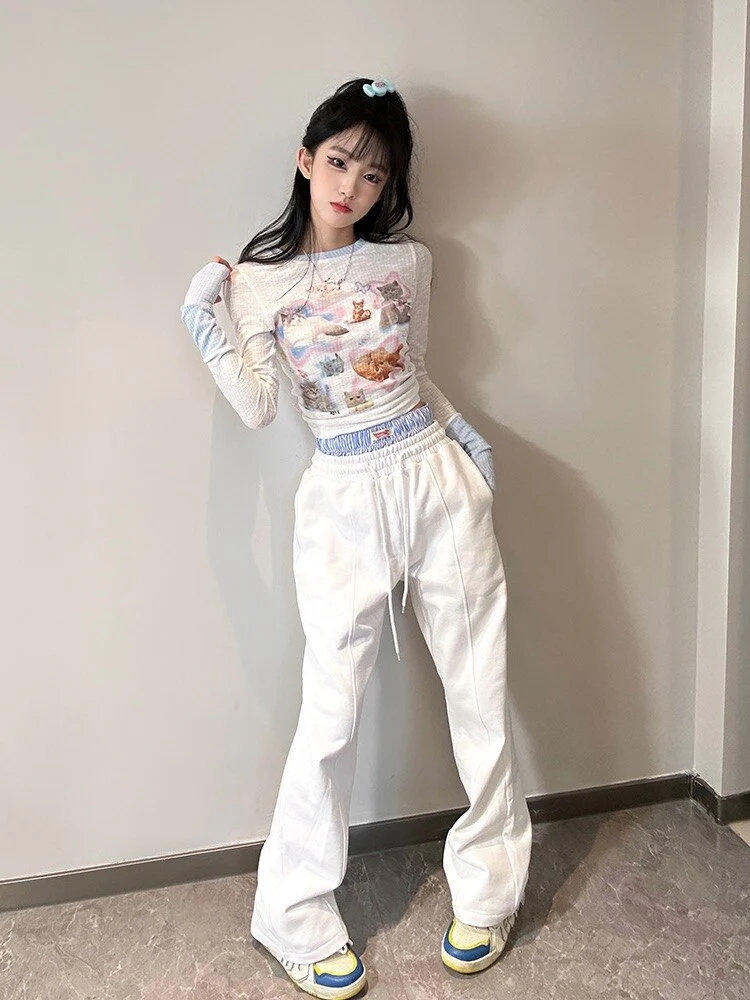 Kawaii Cat Print Long Sleeve Tee - Image 4