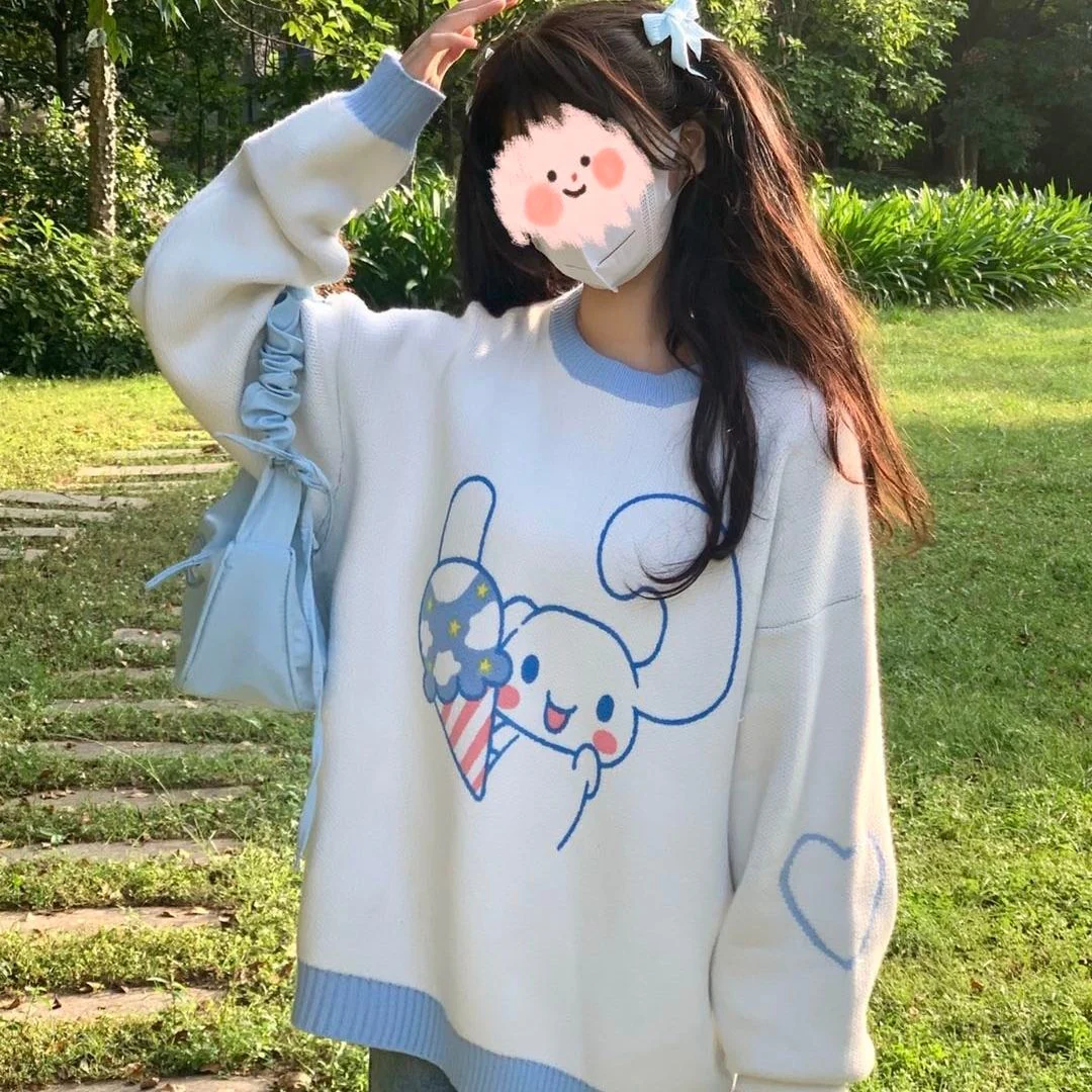 Kawaii Cinnamoroll Lovely Sweater White Blue - Image 2