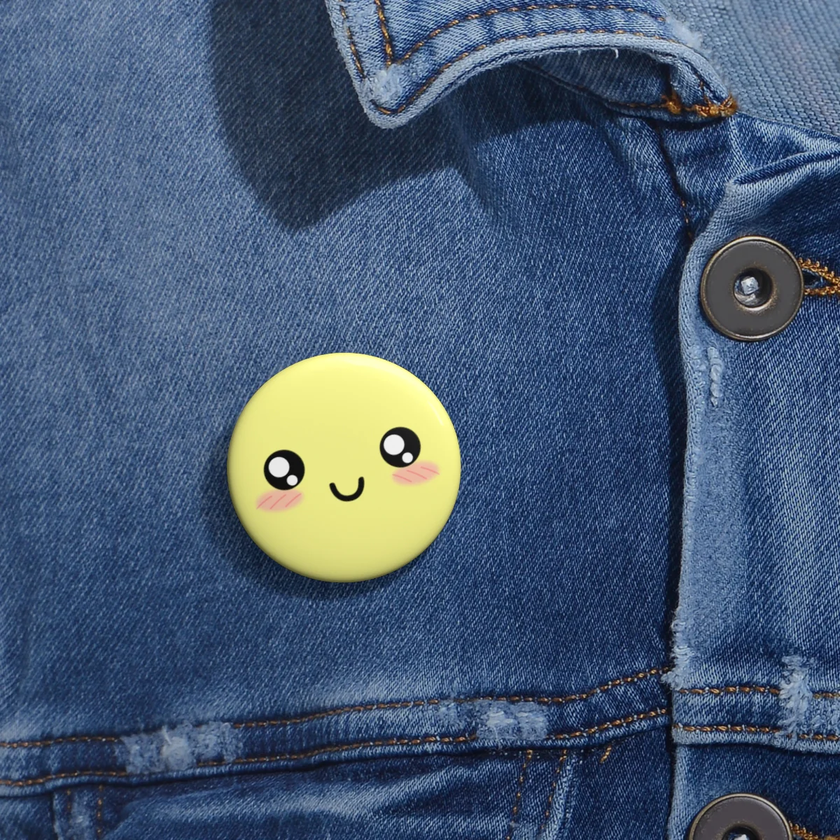 Kawaii Pastel Cutie Face Yellow Pin Button - Image 2