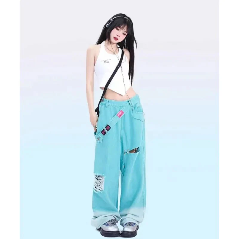Korean Streetwear Baggy Jeans Teal Blue - Image 4