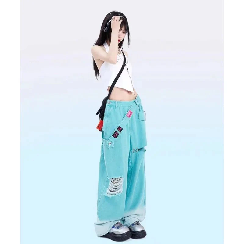 Korean Streetwear Baggy Jeans Teal Blue - Image 5