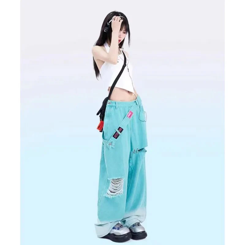 Korean Streetwear Baggy Jeans Teal Blue - Image 9