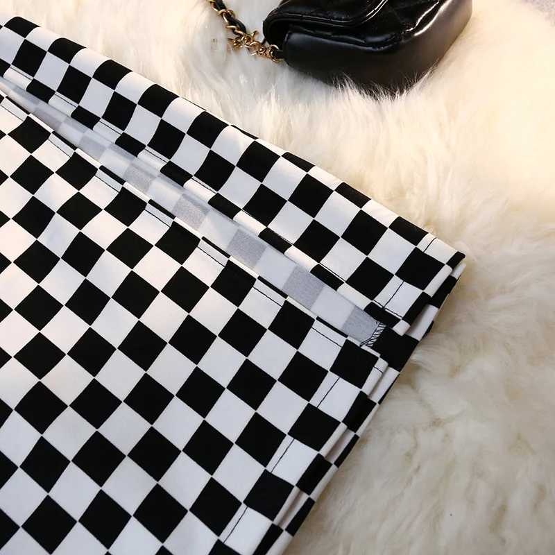 Long Skirt Checkerboard Print - Image 12
