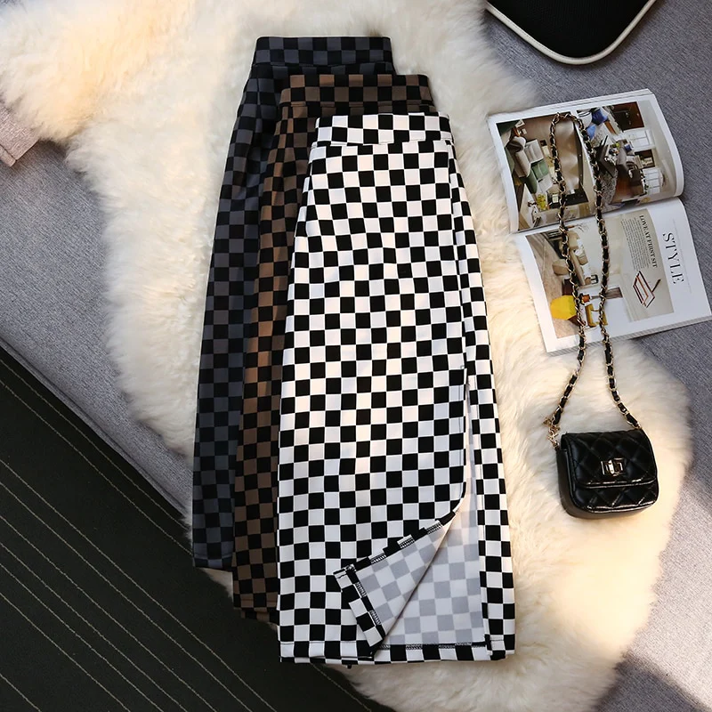 Long Skirt Checkerboard Print - Image 2