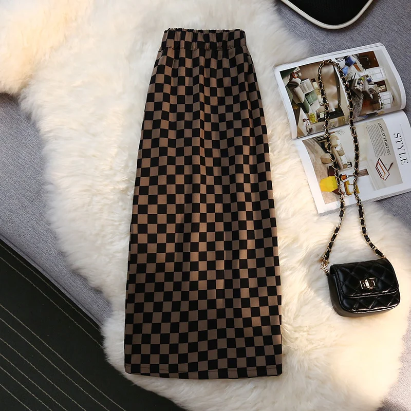 Long Skirt Checkerboard Print - Image 23