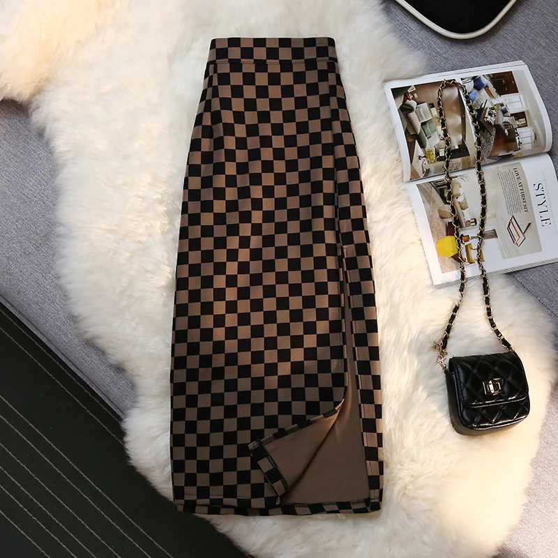 Long Skirt Checkerboard Print - Image 25