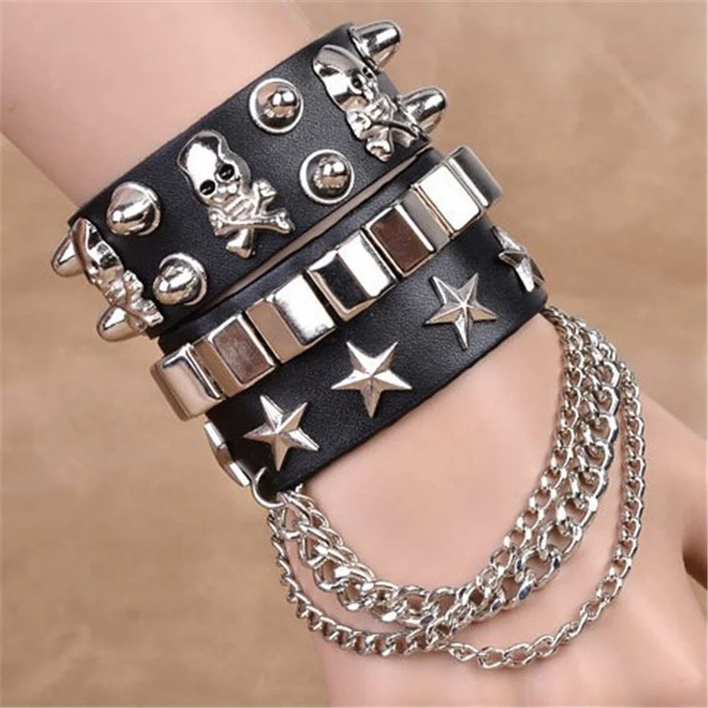 Pastel Goth Egirl Punk Rock Layered Bracelet Black - Image 2