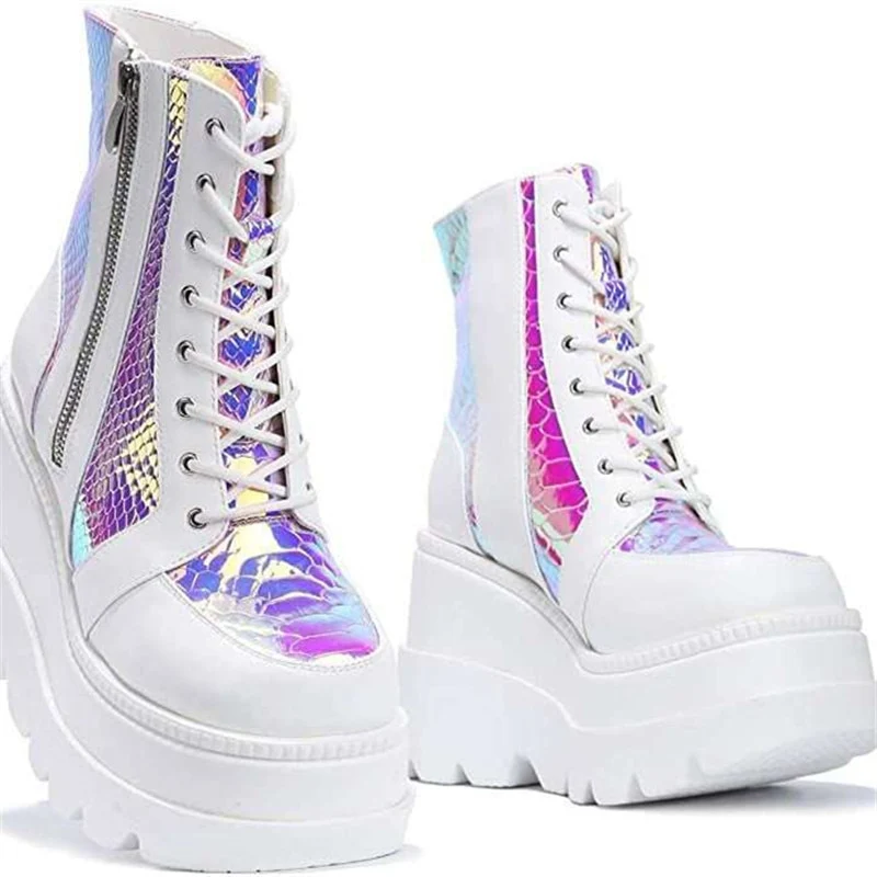 Pastel Goth White Holographic Platform Shoes - Image 4