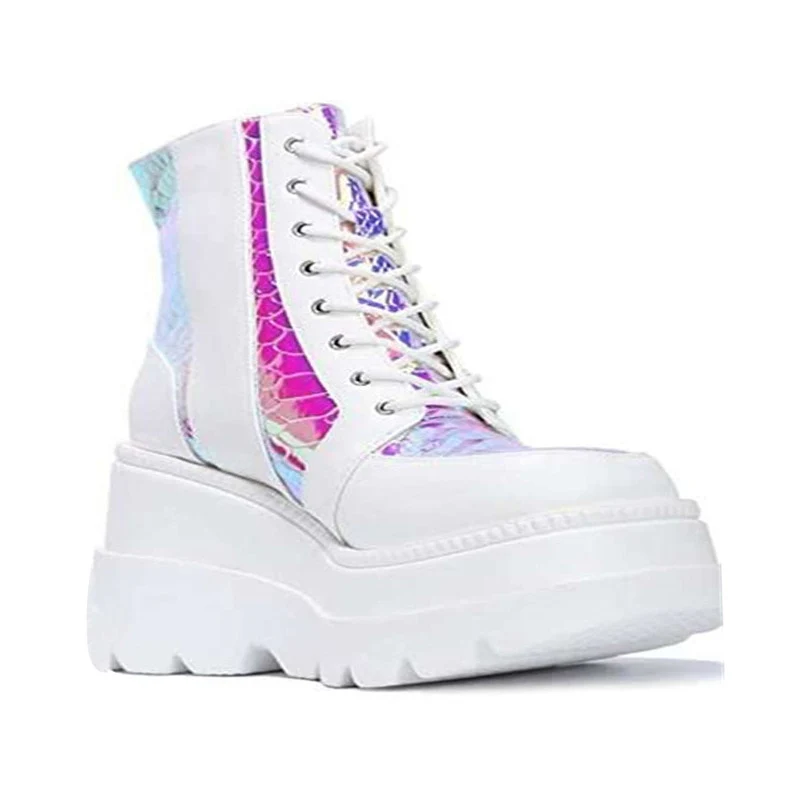 Pastel Goth White Holographic Platform Shoes - Image 5