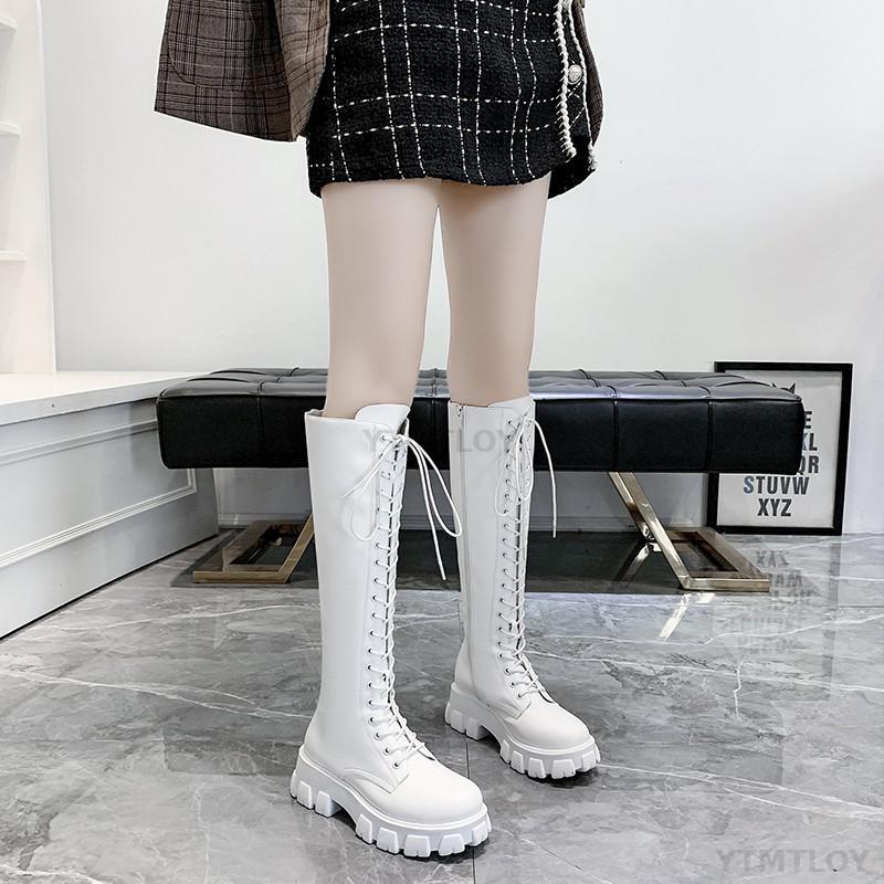 White Knee High Low Platform Boots - Image 3