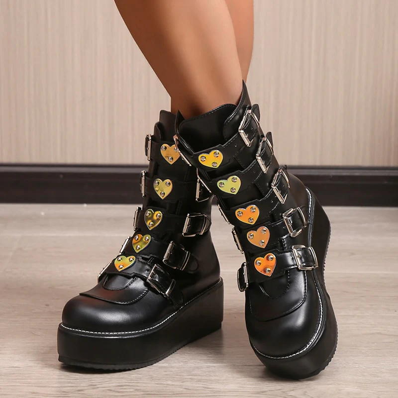 Punk Rock Heart Egirl Short Boots - Image 3