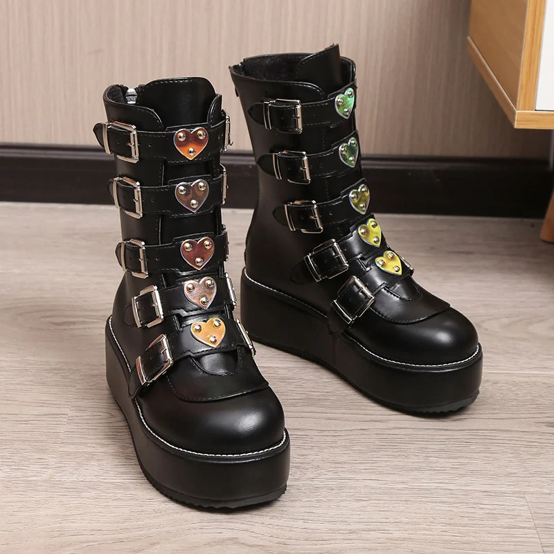 Punk Rock Heart Egirl Short Boots - Image 5