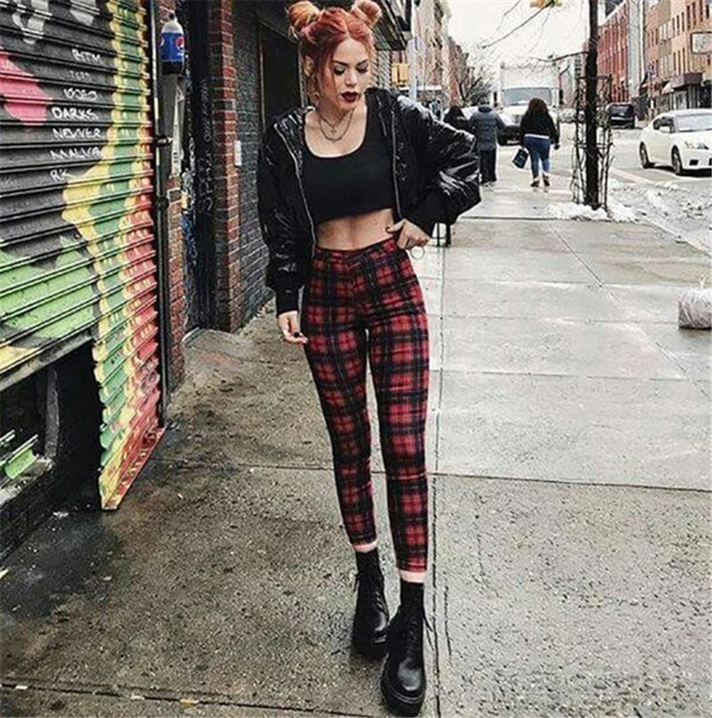 Punk Rock Plaid Leggings Pants - Image 11