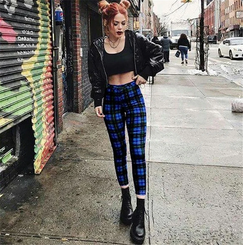Punk Rock Plaid Leggings Pants - Image 12