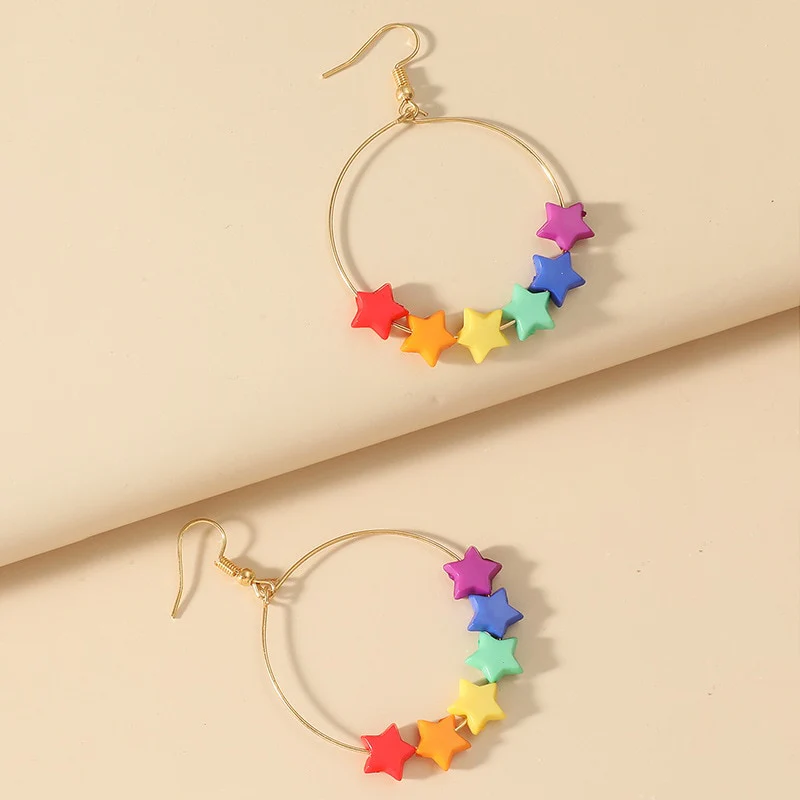 Rainbow Stars Hoop Earrings - Image 4