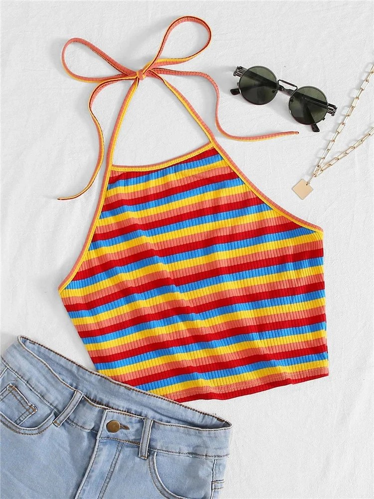 Rainbow Striped Halter Top - Image 2