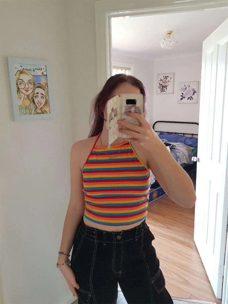 Rainbow Striped Halter Top - Image 3