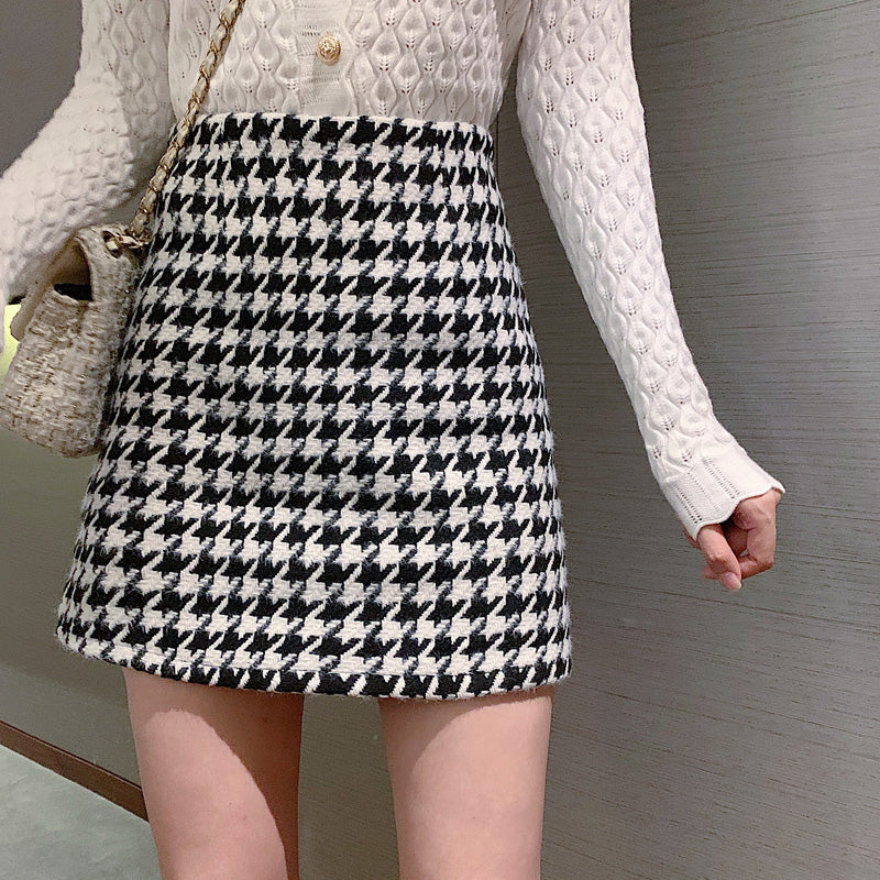 Retro Houndstooth Woolen Skirt - Image 9