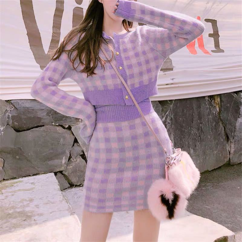 Soft Girl Knitted Cardigan Skirt 3-piece Set Pink - Image 5