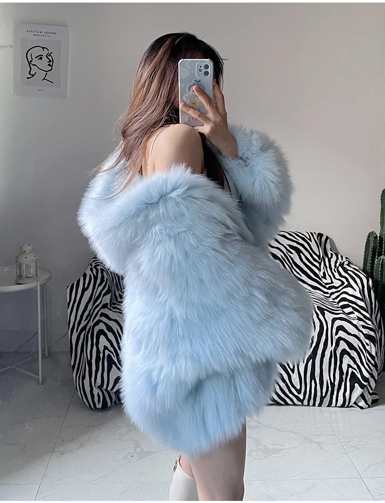 Soft Girl Y2K Faux Fur Jacket Blue - Image 3
