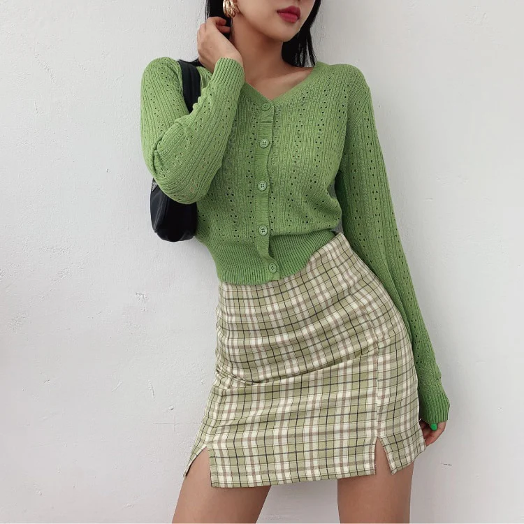 Korean Split Mini Plaid Skirt with Shorts - Image 10