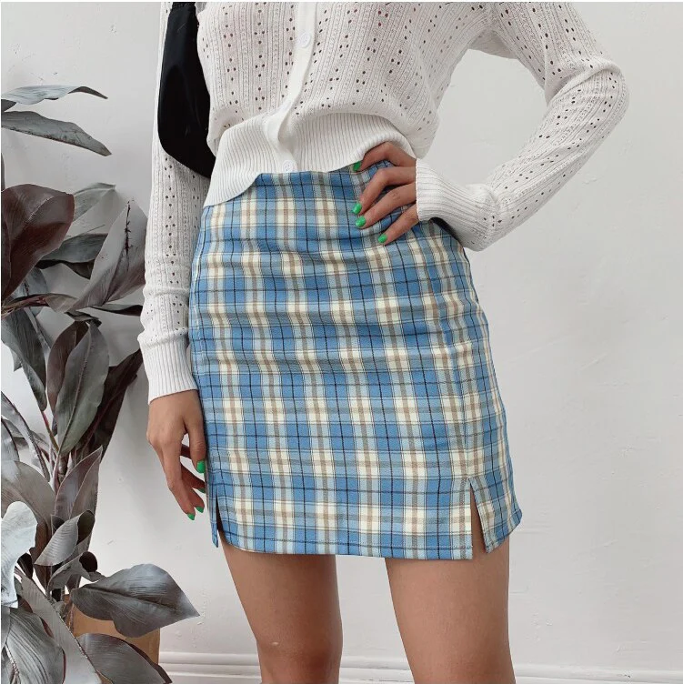 Korean Split Mini Plaid Skirt with Shorts - Image 17