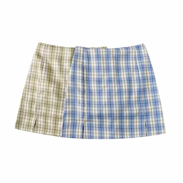 Korean Split Mini Plaid Skirt with Shorts - Image 20