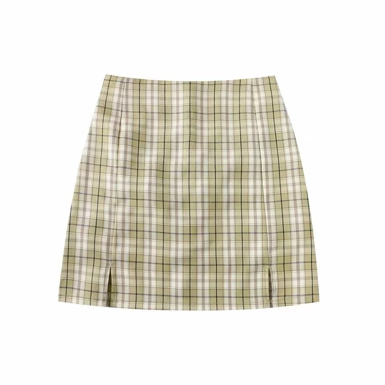 Korean Split Mini Plaid Skirt with Shorts - Image 21
