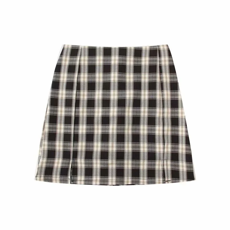 Korean Split Mini Plaid Skirt with Shorts - Image 23