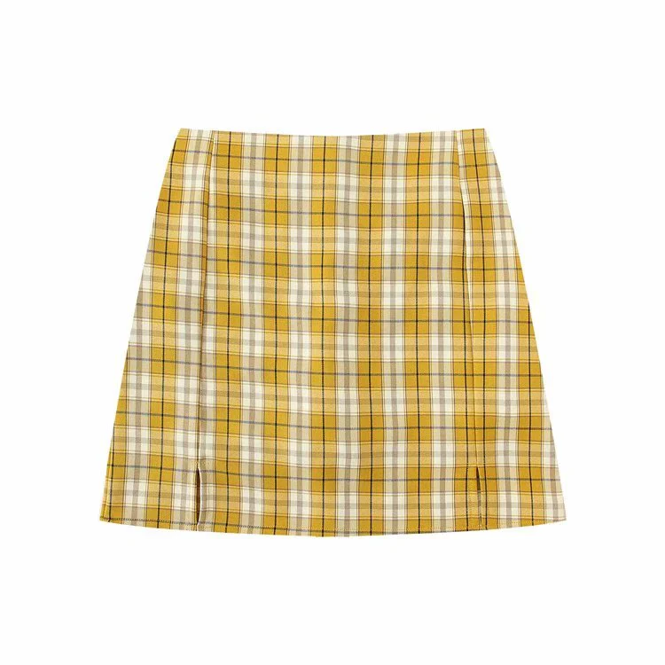 Korean Split Mini Plaid Skirt with Shorts - Image 4