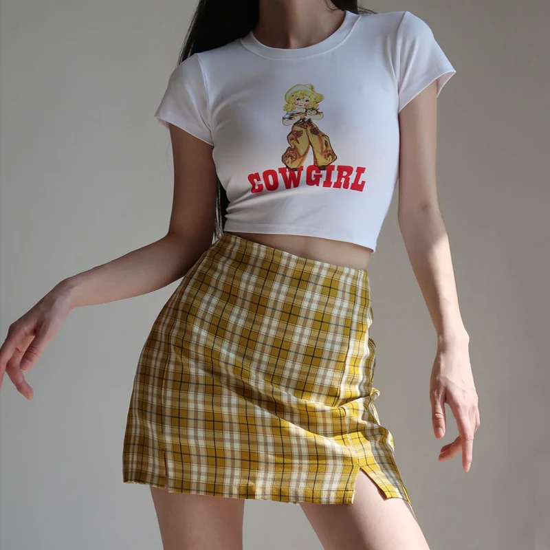Korean Split Mini Plaid Skirt with Shorts - Image 7