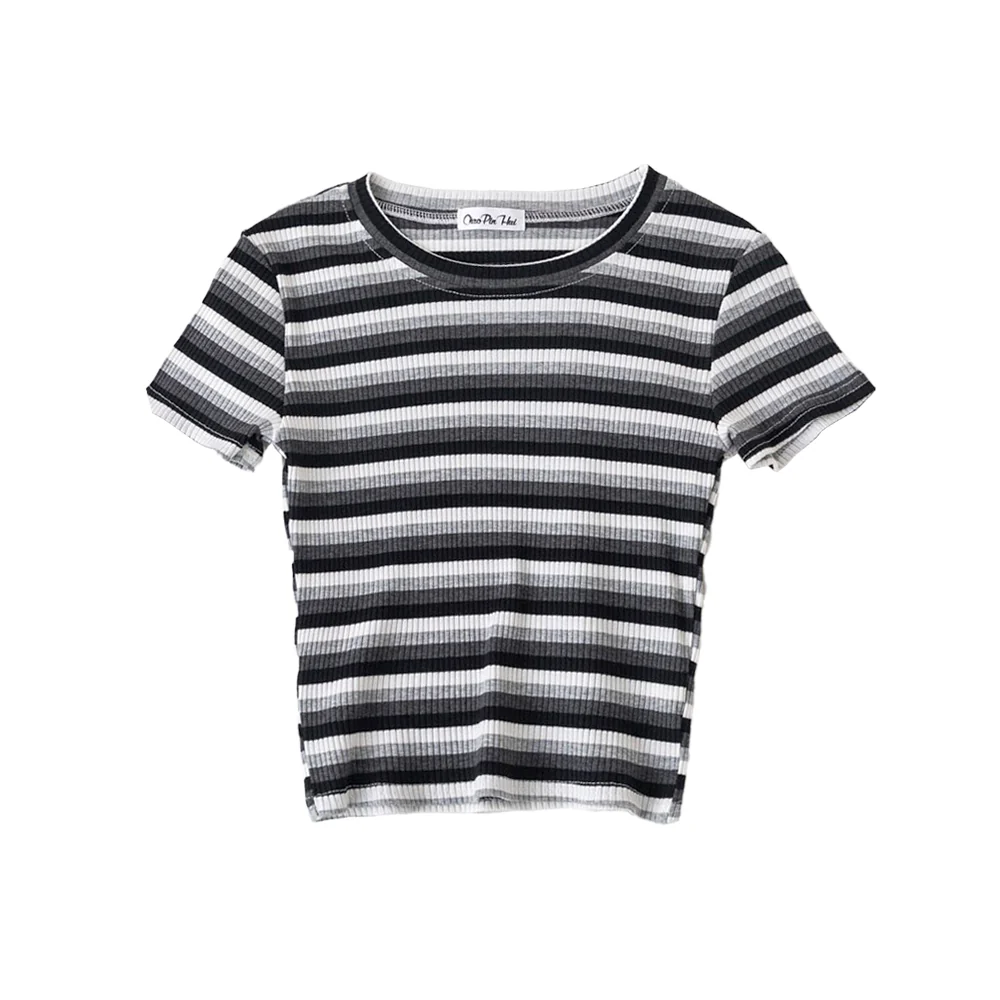Striped Crop T-Shirt Gray Black White