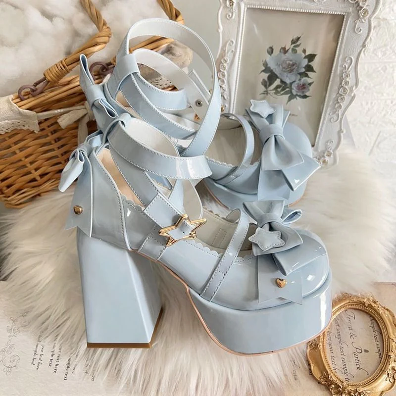 Sweet Bow Blue Mary Janes High Heels - Image 3