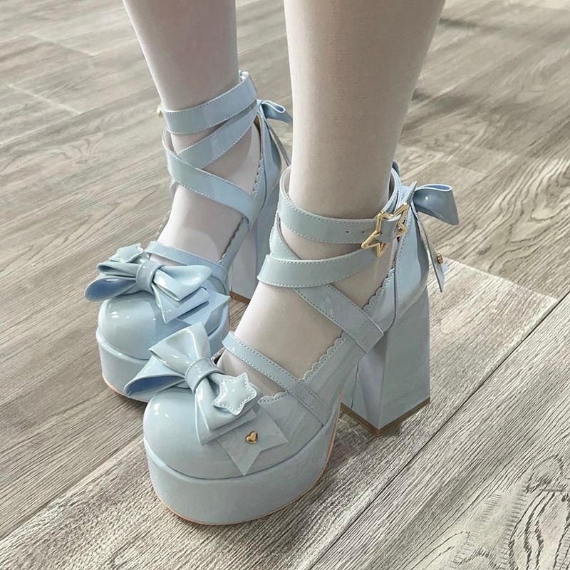 Sweet Bow Blue Mary Janes High Heels - Image 5