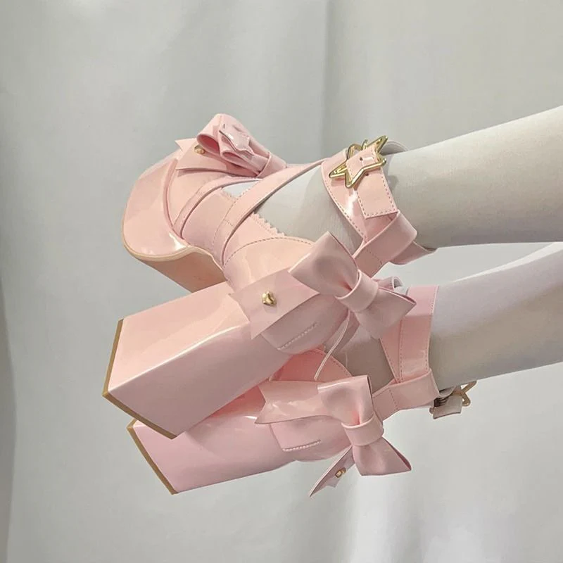 Sweet Bow  Pink Mary Janes High Heels - Image 2