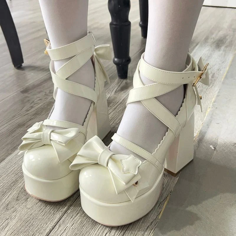 Sweet Bow White Mary Janes High Heels - Image 6