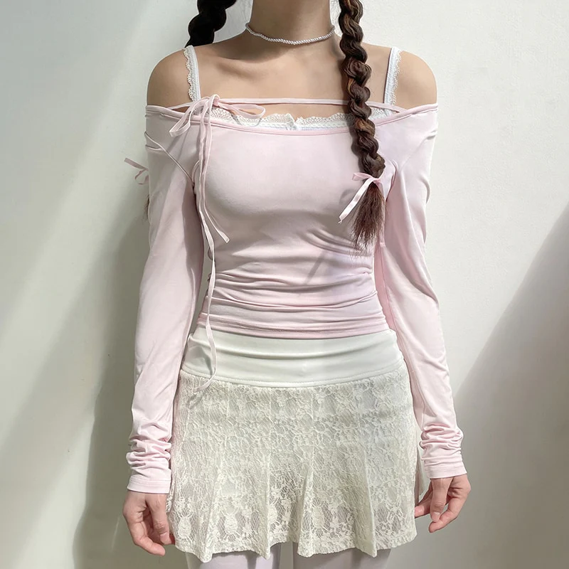 Sweet Girl Lace-up Long Sleeve Top - Image 12